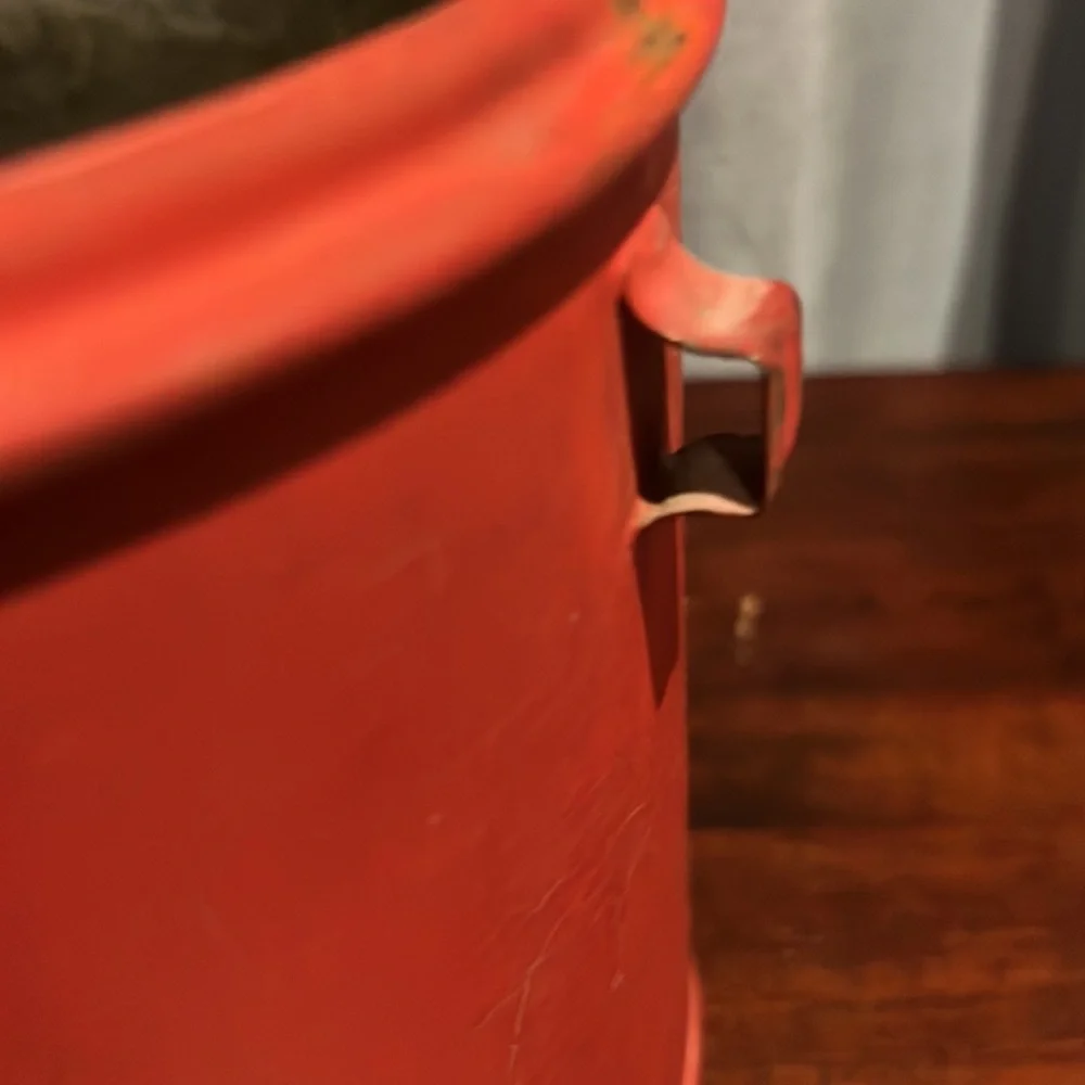 Vintage Painted Kreamer 2 Tin Canister with Hinged Latched Lid